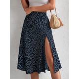 Blue - Midi Skirts Shein Ditsy Floral Print Split Thigh Skirt
