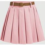 Normal Waist Skirts Shein Solid Belted Pleated Skirt