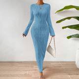 Elastane/Lycra/Spandex - Knee Length Dresses Shein Women's Long Sleeve Bodycon Dress