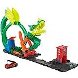 Hot Wheels Car Tracks Hot Wheels City Dragon Drive Firefight Playset, Defeat The Dragon with Stunts, Connects to Other Sets, Includes 1 Toy Car, Gift for Kids 3 to 8 Years Old