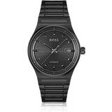 Hugo Boss Automatic Wrist Watches Hugo Boss Schwarz beschichtete Automatikuhr mit Rillenstruktur auf dem Zifferblatt