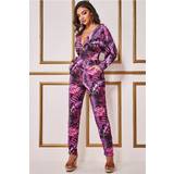 Purple Jumpsuits & Overalls Goddiva Tropical Print Jumpsuit Purple