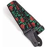 Red Straps KLIQ Vintage Woven Guitar Strap for Acoustic and Electric Guitars 60s Jacquard Weave Hootenanny Style 2 Rubber Strap Locks Included Red Rose