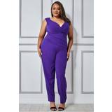Purple Jumpsuits & Overalls Goddiva Womens Bardot Scuba Jumpsuit Purple