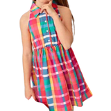 Shirt dresses - Sleeveless Shein Girl's Collared Sleeveless Plaid Shirt Dress