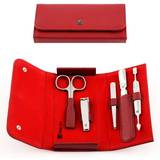 Red Nail Tools Zwilling CLASSIC 5-pc, Leather Snap fastener case, red