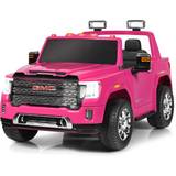 Music Electric Vehicles Costway 12V 2-Seater Licensed GMC Kids Ride On Truck RC Electric Car with Storage Box-Pink