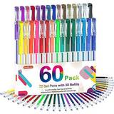 Shuttle Art Gel Pens, 60 Pack Gel Pen Set 30 Coloured Gel Pen with 30 Refills for Adults Colouring Books Drawing Doodling Crafts Scrapbooking Journaling