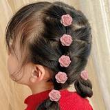 Shein 5pcs Children's Hair Ties For Girls, Braiding & Ponytail, Cute Camellia Elastic Hair Bands, No Damage Baby Hair Accessories