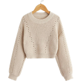 Acrylic Knitted Sweaters Children's Clothing Shein Girls Eyelet Detail Drop Shoulder Sweater