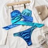 Shein Swim SXY Two Tone Bikini Set O-ring Detail Bandeau Wireless Bra Top & Cheeky Bikini Bottom 2 Piece Bathing Suit