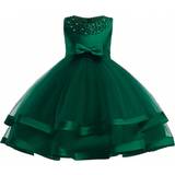Shein Little Girls' Elegant Solid Color Tulle & Satin Sleeveless Princess Dress, Perfect For Parties & Special Occasions