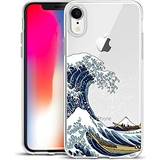 Transparent Bumpers Unov Case Compatible with iPhone XR Case Clear with Design Slim Protective Soft TPU Bumper Embossed Pattern 6.1 Inch Great Wave