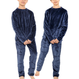 Pocket Pyjamases Children's Clothing A2Z Kids Kid's Plain Crew Neck Warm Fleece Pyjamas 2-piece - Navy