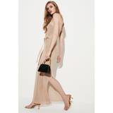 Belted Open Stitch Luxe Shimmer Knit Maxi Dress