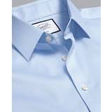 Charles Tyrwhitt Men's Non-Iron Puppytooth Dress Shirt Sky Blue French Cuff Cotton Blue