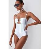 Clothing Metallic Cut Out Silver Trim Swimsuit