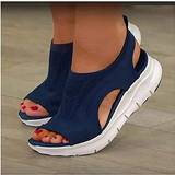 Riyueyi Sandals for Women Casual Summer Soft & Comfortable Sandals Washable Slingback Orthopedic Slide Sport Sandals-Mesh Upper Breathable Sandals Adjustable Cross-Strap Design,Blue,US10/EU42