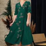 Hope & Ivy Harley Bead-Embellished Satin Midi Wrap Dress Green