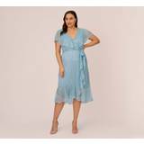 Adrianna Papell Plus Floral Metallic Stencil Midi-Length Mermaid Dress With Capelet In Light Blue