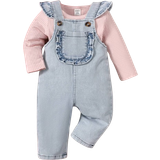 Pink Other Sets Shein Baby Ribbed Knit Tee & Ruffle Trim Overall Jumpsuit