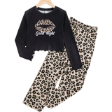 Leopard Other Sets Children's Clothing Shein Tween Girl Leopard & Letter Graphic Lettuce Trim PJ Set