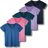 Real Essentials Pack: Womens V Neck T-Shirt Ladies Yoga Top Athletic Tees Active Gym Workout Zumba Exercise Running Quick Dry Fit Dri Fit Moisture Wicking Basic Clothes Set 7,XXL