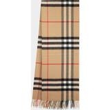 Beige Scarfs Burberry Womens Archive Beige Giant Check Fringed Cashmere Scarf