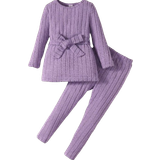 Purple Other Sets Children's Clothing Shein Girls' Waist-tied Long Sleeve Top And Casual Pants
