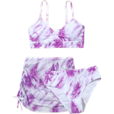Purple Swimwear Shein Girls Tie Dye Bikini Swimsuit With Beach Skirt
