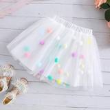 Ballerina skirts Shein 1pc White Mesh Skirt With Colorful Pom Poms For Girls' Street Style Casual Look, Summer