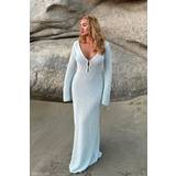 Long Dresses - Women Kayleigh Crochet Fishtail Flare Sleeve Maxi Dress Arctic Blue