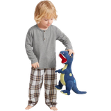 Viscose Pyjamases Children's Clothing Shein Young Boy Half Button Tee & Plaid Pants PJ Set