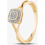 Rings 9ct Yellow Gold 0.05ct Diamond Pave Square Cluster Promise Ring THR19766-05 9KY