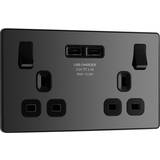 BG Evolve Black Chrome 13A Double Switched Power Socket with 2 x USB 3.1A