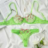 Lingerie Sets Shein Floral Embroidery Mesh Underwire Lingerie Set