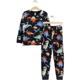 M Night Garments Lindex Kid's Dinosaur Print Pyjamas Set - Dark Navy
