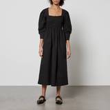 Midi Dresses on sale Ganni Smocked Cotton-Poplin Dress 36/UK Black