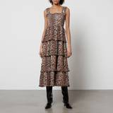 Dresses Ganni Pleated Georgette Flounce Smock Midi Dress 42/UK Beige