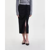 Elastane/Lycra/Spandex Skirts Ganni Ruched Crepe Midi Skirt 40/UK Black