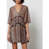 Brown - Women Dresses Ganni Ruffled Leopard-Print Chiffon Mini Dress 34/UK Beige