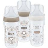 Nuk Baby Bottle Nuk Perfect Match Baby Bottles Set 3 Months Adapts to Baby's Palate Temperature Control Anti Colic Vent 260 ml BPA-Free Medium Silicone Teat Rainbow & Heart 3 Count