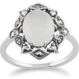 Grey Rings Gemondo Art Nouveau Style Oval Moonstone Cabochon & Marcasite Statement Ring in 925 Sterling Silver