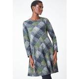 Checkered Dresses Roman Check Print Swing Stretch Dress Green
