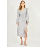 Grey Dresses Yumi Sequin Ruched Midi Dress, Silver