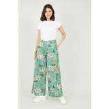 Trousers & Shorts Yumi Sage Green Tropical Palm Print Trousers