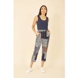 Trousers & Shorts Yumi Patchwork Animal Print Cropped Trousers, Navy/Multi