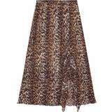 Brown Skirts Ganni Leopard Pleated Georgette Midi Flounce Skirt in Almond Milk Recycled Polyester Women's Almond Milk
