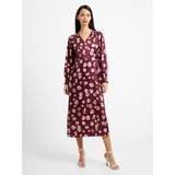 French Connection Women Dresses French Connection Bronwen Floral Satin Wrap Dress, Chocolate Truffle