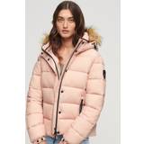 Superdry Women - XS Jackets Superdry Faux Faur Short Hooded Puffer Jacket, Pink